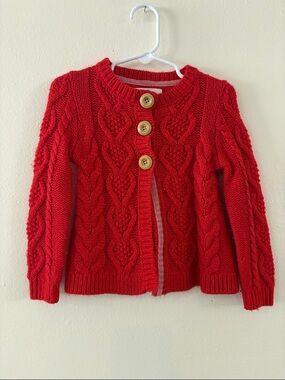 Mini Boden Red Cable Knit Cardigan with Wooden Buttons